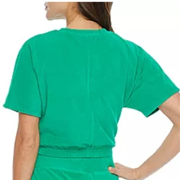 NWT Juicy Couture Top Terrycloth Crewneck Green Cropped Large - Picture 4 of 9
